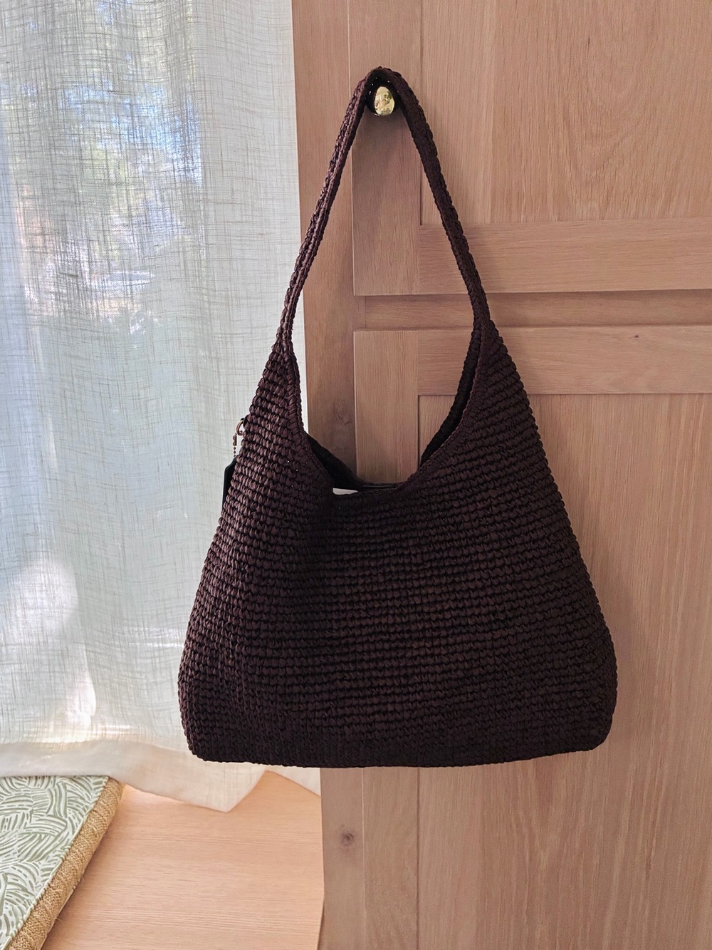 NWTšCoach Brooklyn Shoulder Bag 34 Maple Dark Brown CDZ38 Straw Tote Woven Fall - Picture 4 of 8